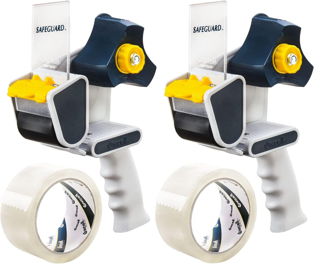 Excell EC-206 Safeguard Packing Tape Dispenser (2" Wide): Retractable Blade Cover for Safety, Push Flap for Smooth Cutting, and one-Hand use. Ideal for Shipping and Carton Sealing.(2Pack)