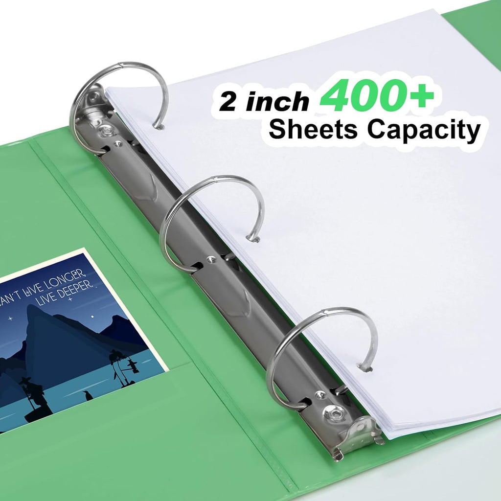 COMIX Standard 3 Ring Binder 2 inch with Clear View Cover, 2" Round Ring View Binder Holds 400 Sheets of US Letter Size Paper, 6 Pack (Sea Green)