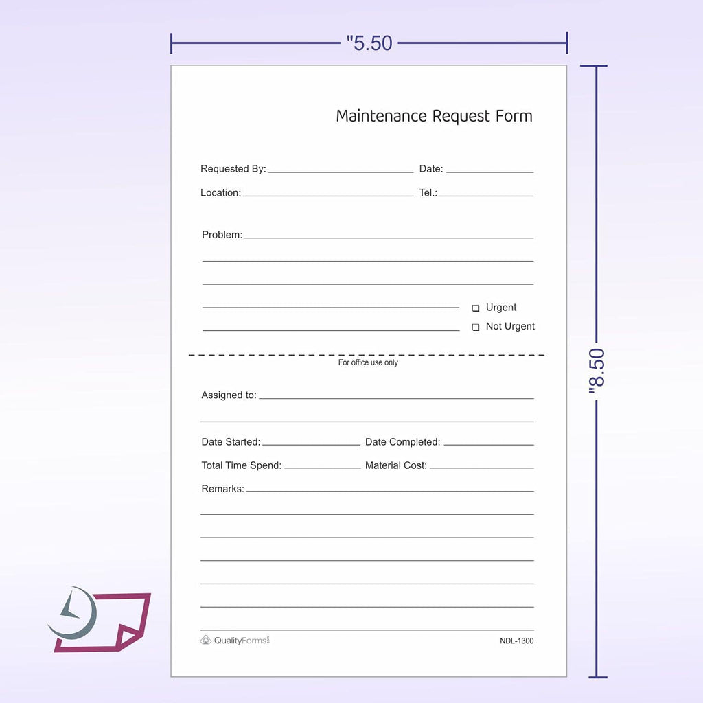 NextDayLabels - 5-1/2" x 8-1/2" NCR Carbonless Maintenance Request Forms (2 Part, 500 Sets)