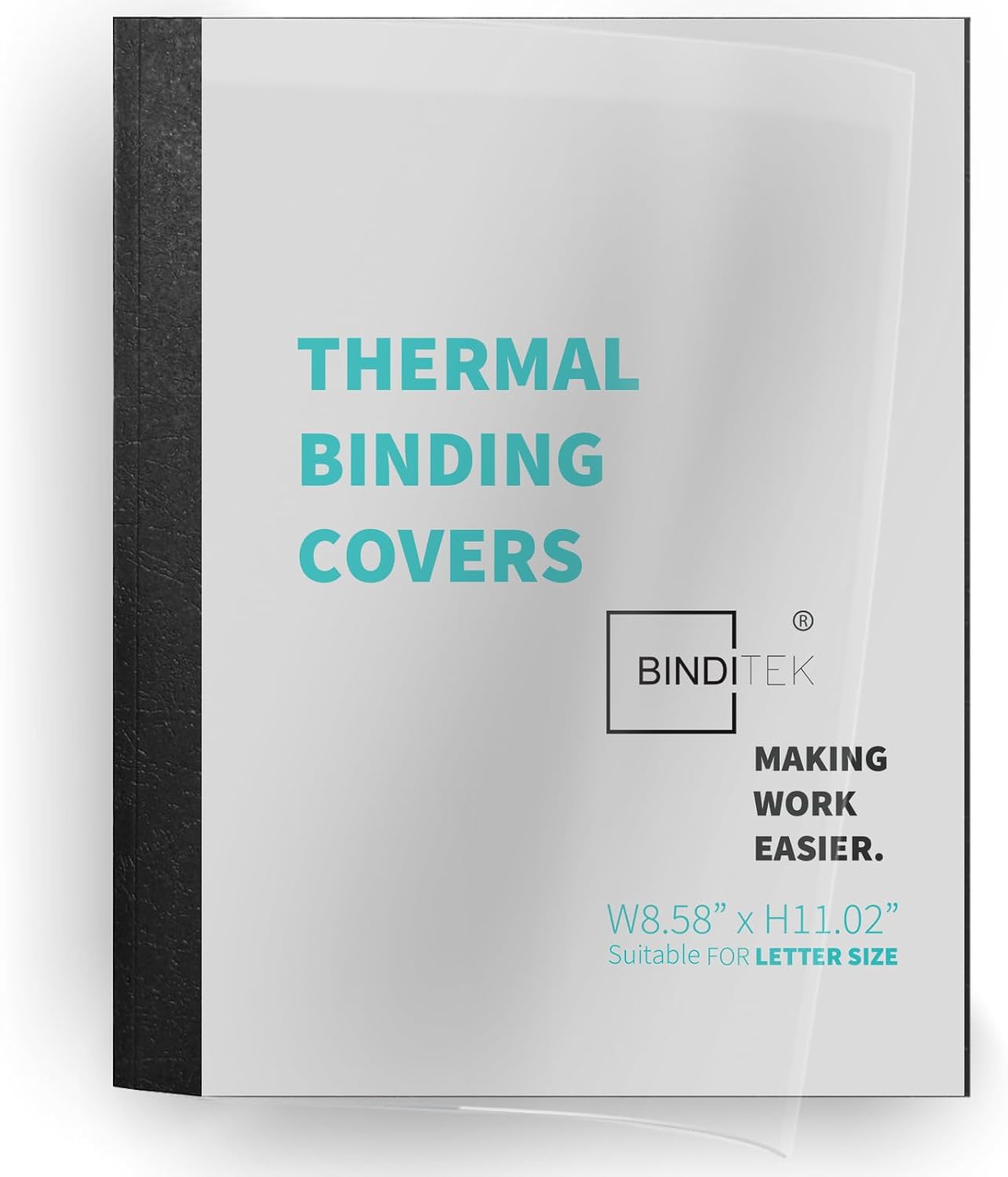 Binditek 10 Pack Thermal Binding Presentation Covers, 1/16 Inch Spine, Holds 15 Sheets, Ultra Clear Front Cover, Black Paper Back Cover, Letter Size, for Students and Coworkers