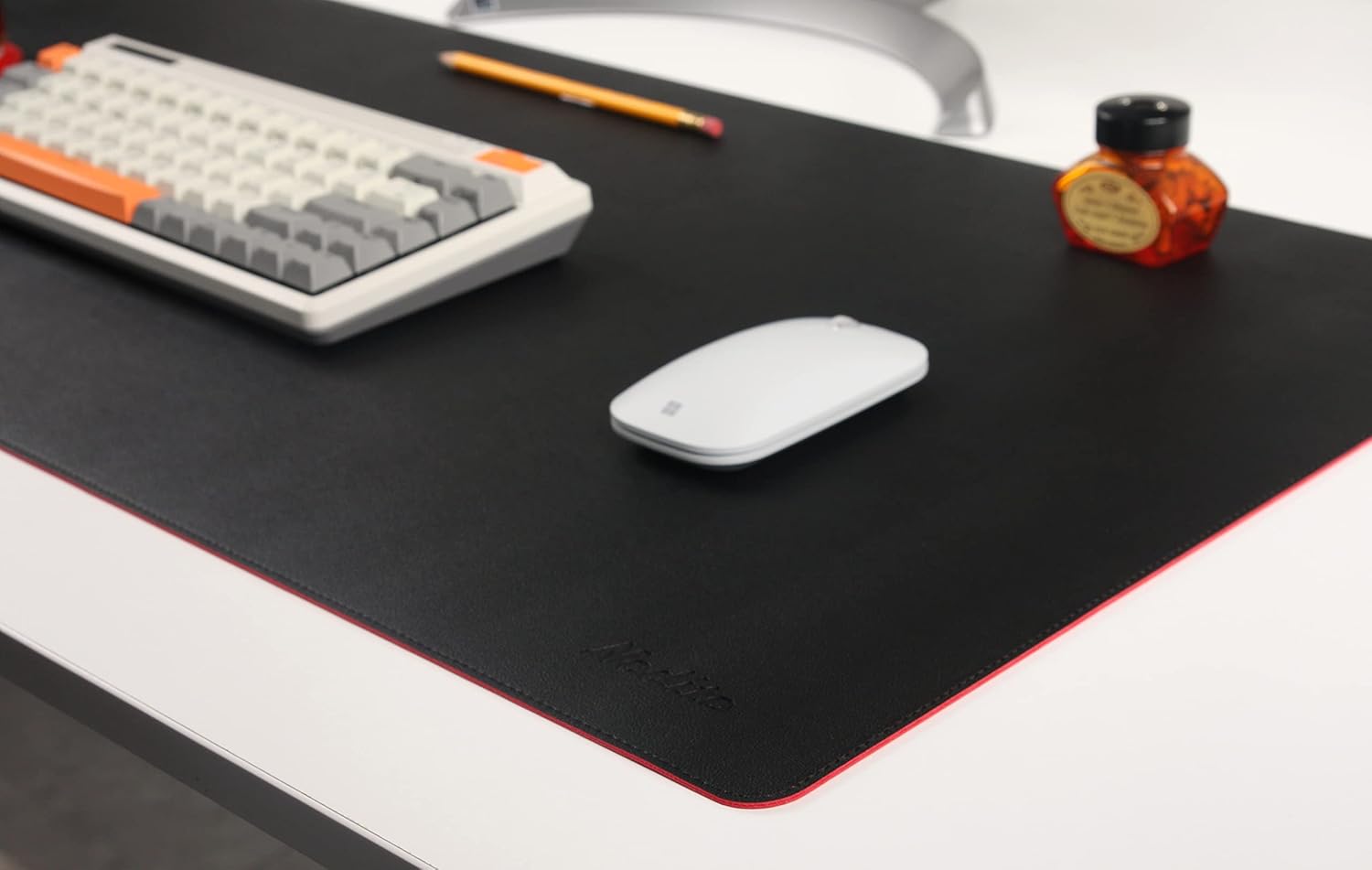 Dual-Sided Leather Desk Pad,Blotter for Laptop Computer,Mouse Pad,Writing,Drawing,Arts and Craft Mat (17"x35", Black/Red)
