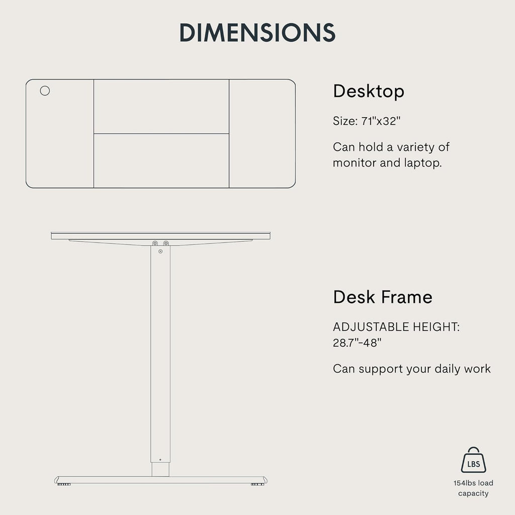 FLEXISPOT 71 x 32 Inch Large Standing Desk, Stand Up Desk with Splice Board, Rising Desks for Home Office, Office Desk with Cup Holder and Headphone Hook (Black Frame + Black Top, 2 Packages)