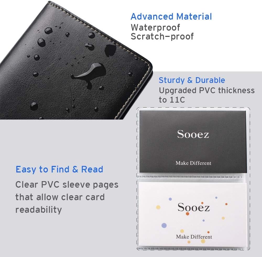 Sooez Leather Professional Business Card Book Holder Organizer, 240 Capacity Credit Card Booklet, PU Name Cards Holder Storage File for Men Women, Grass Green