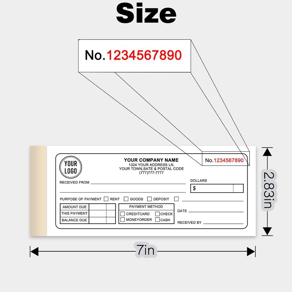 Custom Invoice Receipt Book for Small Business 2.83x7" Personalized 3-Part Contractor Duplicate Carbonless Sales Forms with Company Name Address Phone Number 150 Sets