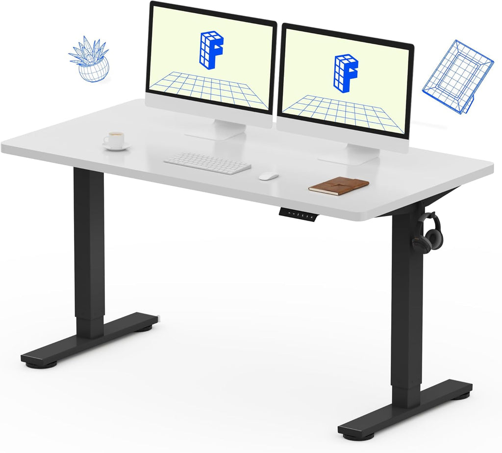 FLEXISPOT EN1 Whole-Piece Standing Desk, 55 x 28 Inches Electric Stand Up Desk for Workstation and Home Office (Black Frame + 55" White Top, 2 Packages)