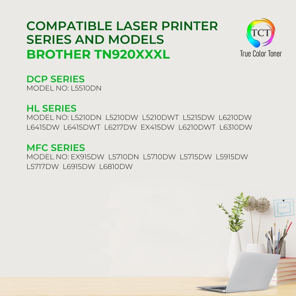 TCT TN920 Toner Cartridge 2 Pack - Compatible Replacement for Brother TN-920UXXL Super High Yield Works with Brother HL-L5210DN L5210DW L5210DWT L5215DW DCP-L5510DN Printers (18,000 Pages)