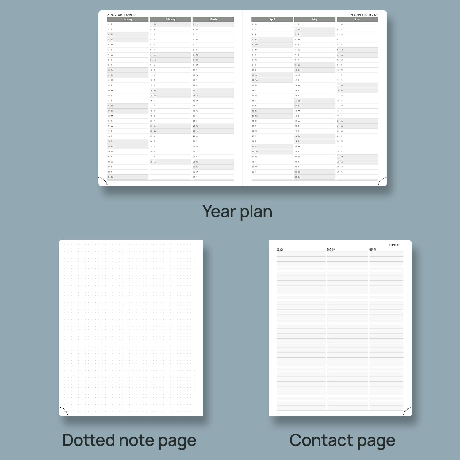 POPRUN Planner 2025-2026 (Large 8.5''x 10.5''), Horizontal Weekly Notebook Jul.2025 - Jun.2026, Academic Appointment Book with Monthly Tabs, Leather Hardcover, Inner Pocket, 100 GSM - Aquamarine