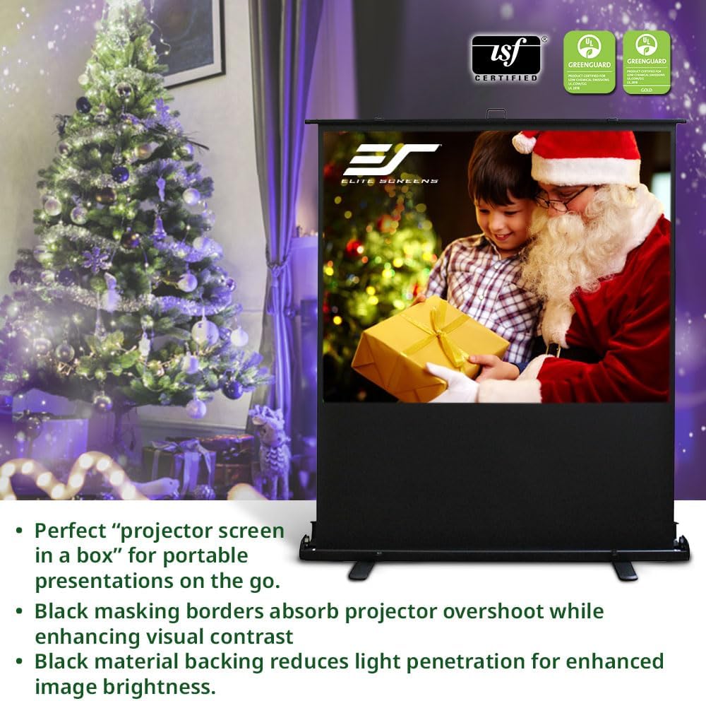 Elite Screens ezCinema 2 Projector Screen, 105-inch 4:3 Portable Manual Floor Pull Up w/ Scissor Backed Church Office Front Projection Carrying Bag, US Based Company 2-YEAR WARRANTY, F105XWV2