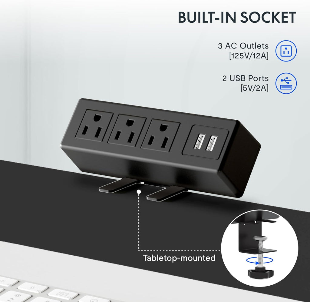 FLEXISPOT EN2 Whole-Piece Standing Desk with Clamp Power Strip, 40 x 24'' Electric Stand Up Height Adjustable Desk with Cable Management (Black Frame + 40" Black Top)