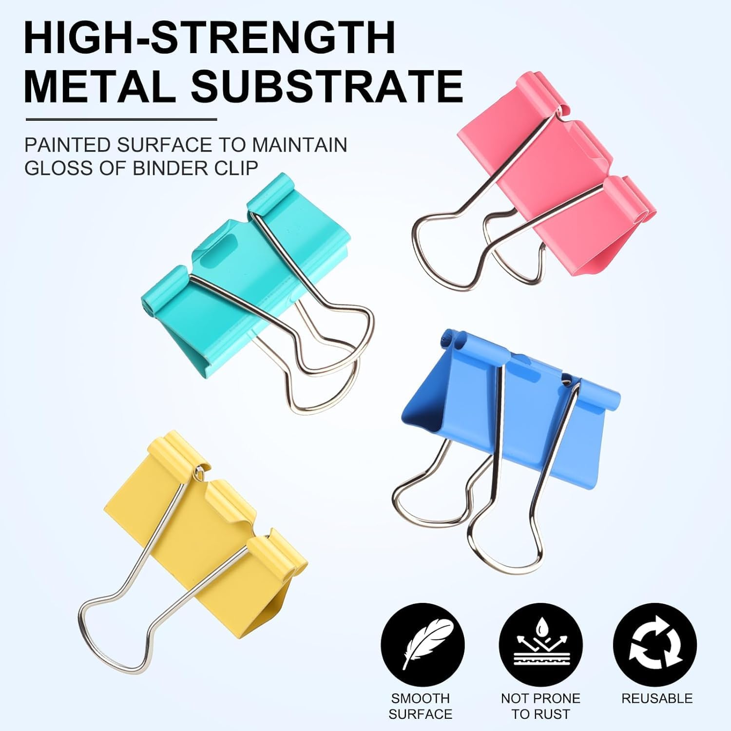 Large Binder Clips 1.6 Inch (60 Pack) Assorted Colors, Colored Binder Clips Paper Clips, Big Paper Clamps, Binder Clips Large Size for Home, School and Office Supplies