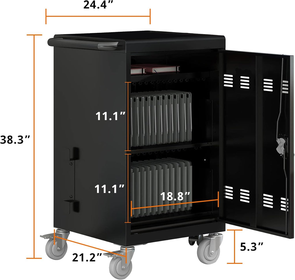 32 Device Mobile Charging Cart, Chromebooks and Laptop Computers, Locking Charging Station with Lock & Key