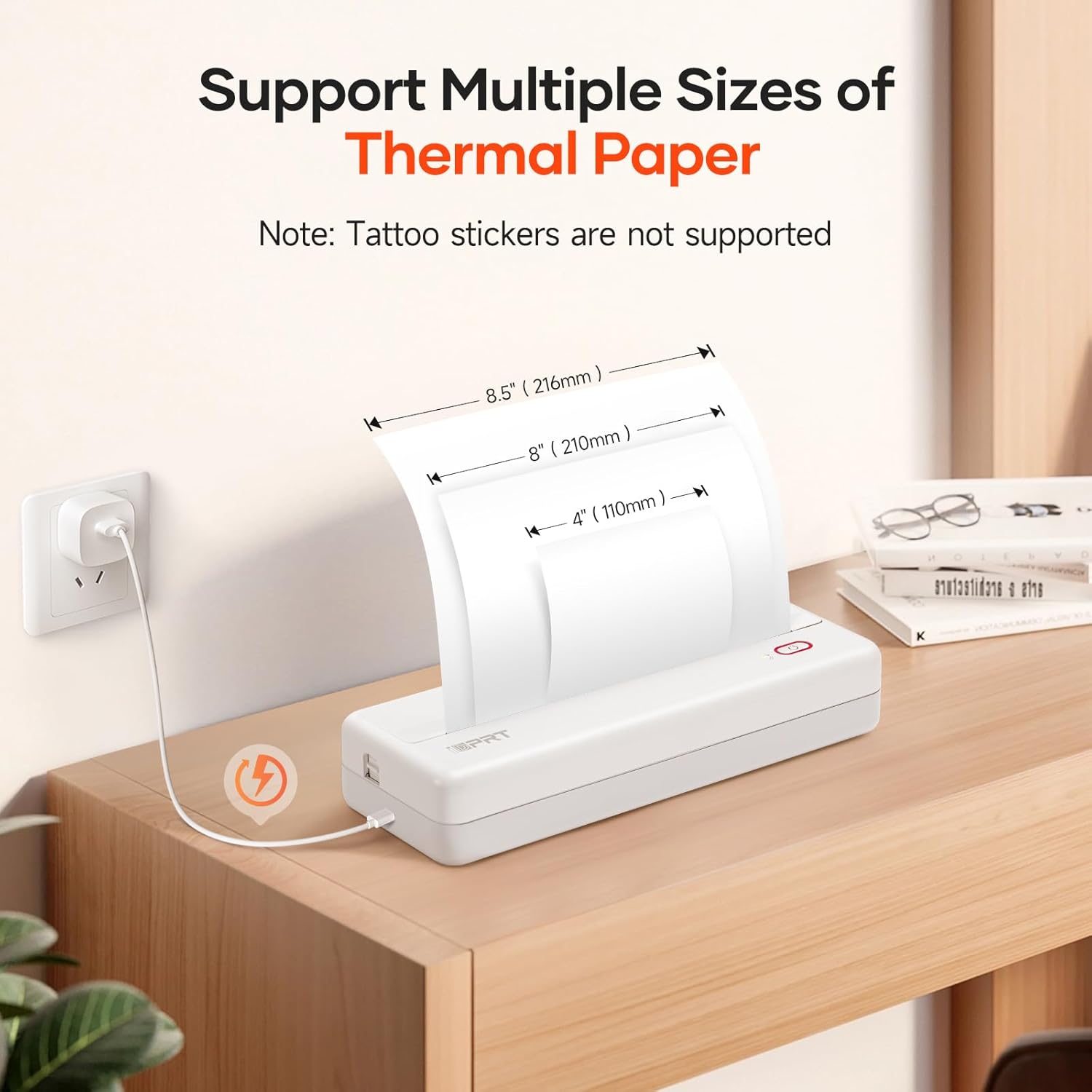 iDPRT MT890 Series Portable Thermal Printer, Suitable for Paper Rolls (White)