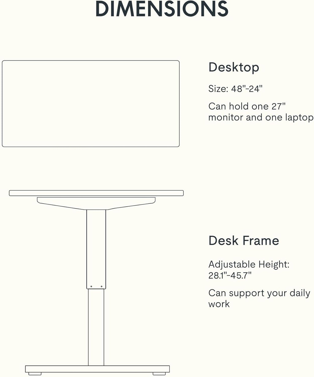 FLEXISPOT EN1 Whole-Piece Standing Desk, 48 x 24 Inches Height Adjustable Desk for Home Office (Black Frame + 48 in Maple Top)