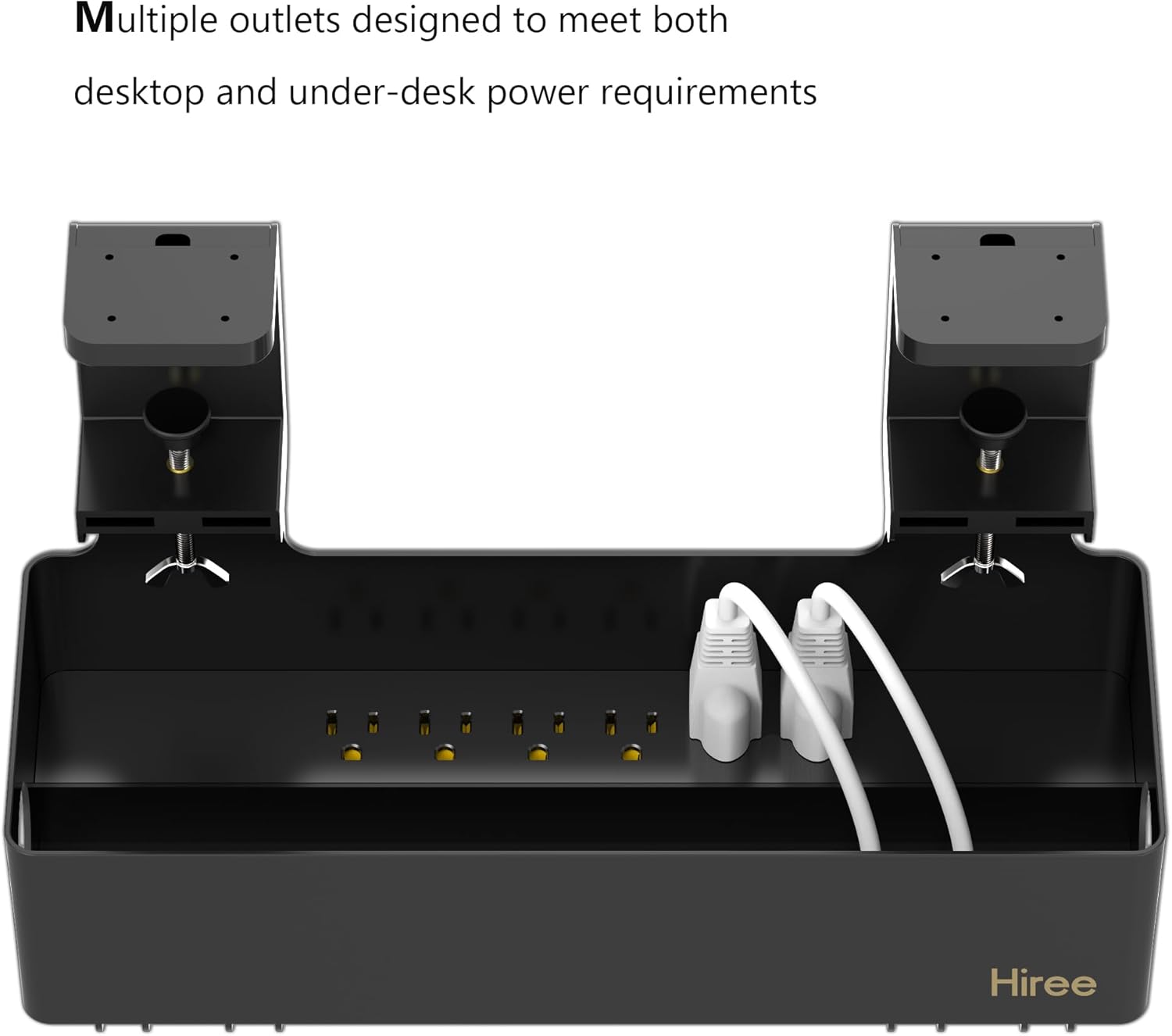 Under Desk Cable Management Tray with 6 AC Power Outlet and Clamp Mount, No Drill Cord Storage Organizers for Wire Management, Standing Desk , Computer Desk Accessories for Office & Home（Black）