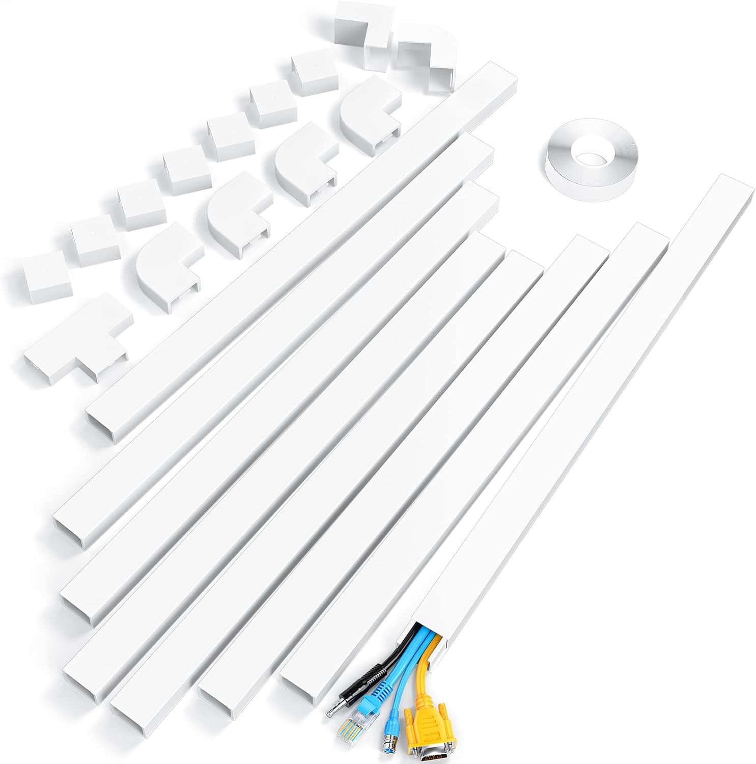 Yecaye 125in Large Cord Hider for 3-4 Wires, Paintable Cord Cover Wall Cable Management System, PVC Wire Hide, Cable Raceway Kit for Wall Mount TV, W1.18in H0.67in, White