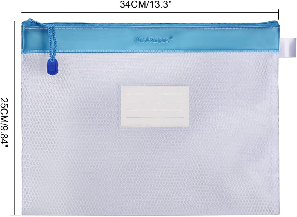 Zipper Pouch, Wisdompro 4 Packs Durable Letter Size Waterproof Mesh File Bag, Document Organizer - Pink/Blue