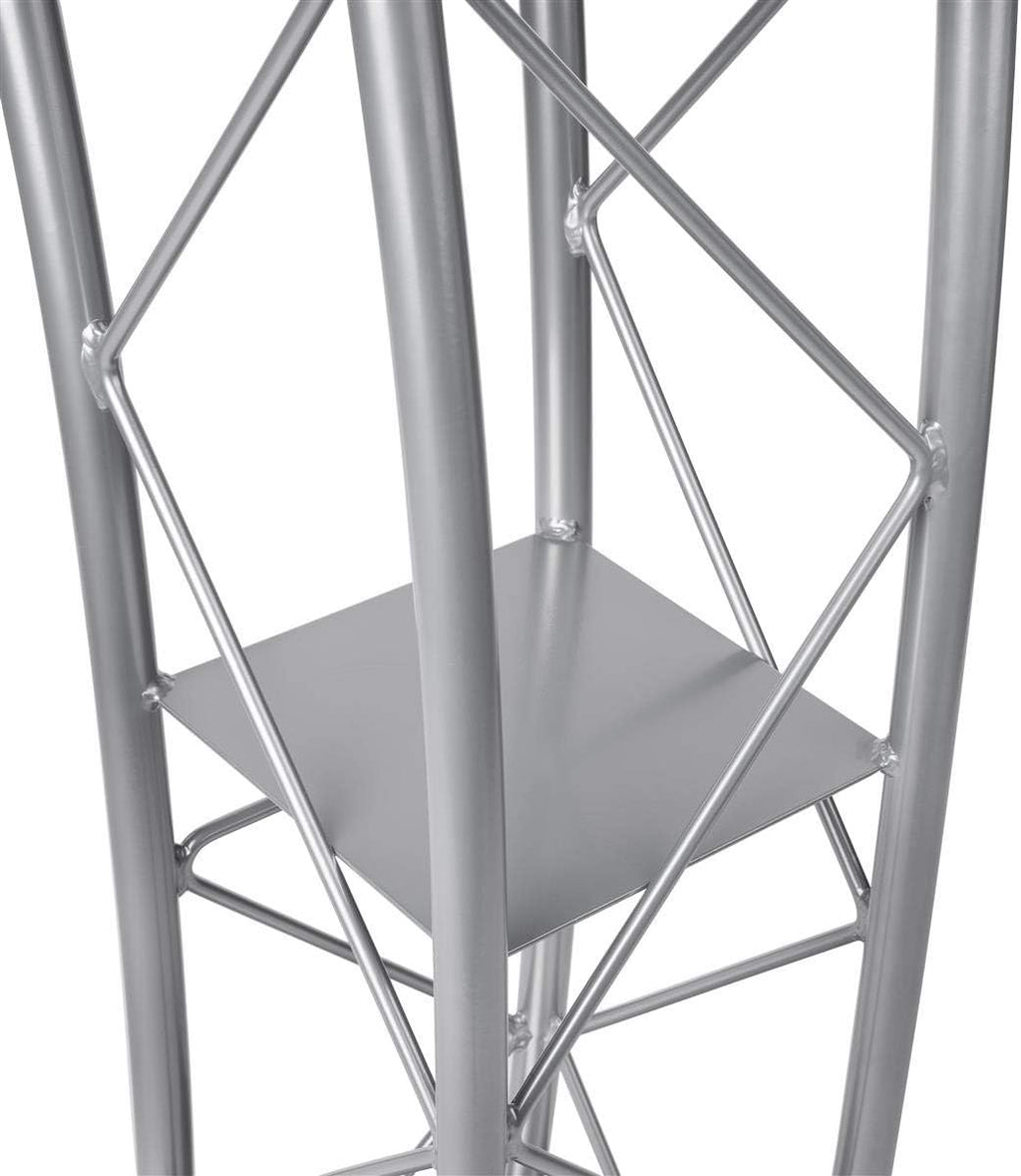 Silver Aluminum & Steel Truss Lectern with Curved Design and Built-in Shelf, 47 inches Tall