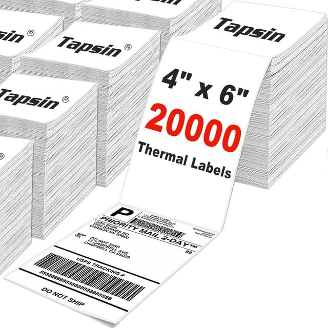 Shipping Thermal Labels, Pack of 20000 Perforated 4x6 Thermal Label Papers, FanFold Thermal Printer Labels, Sticker Labels to Write on, Permanent Strong Adhesive, Commercial Grade