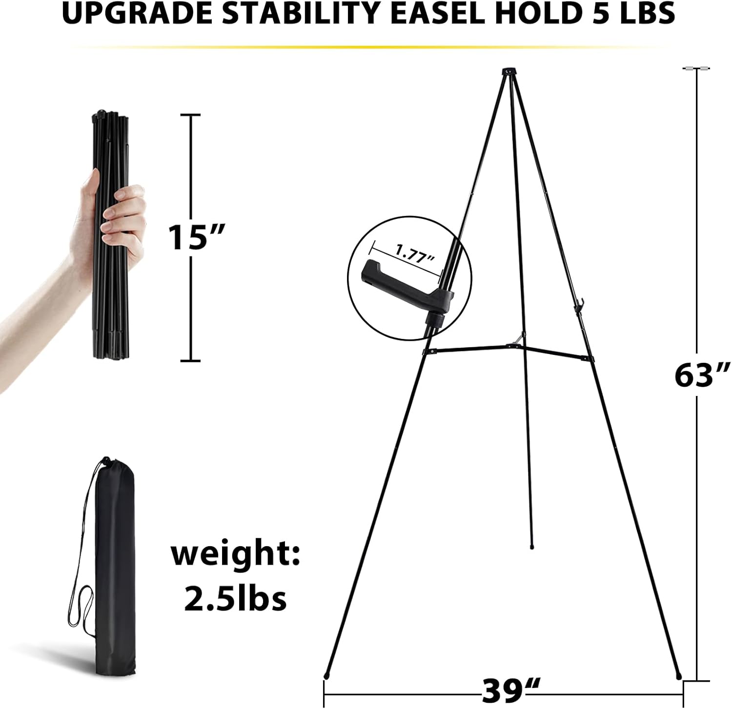 6 Pack Easel Stand for Sign - 63 Inches Display Easel for Wedding Sign & Poster - Lightweight Portable Floor Easel for Picture - Adjustable Poster Easel with Carrying Case, Black