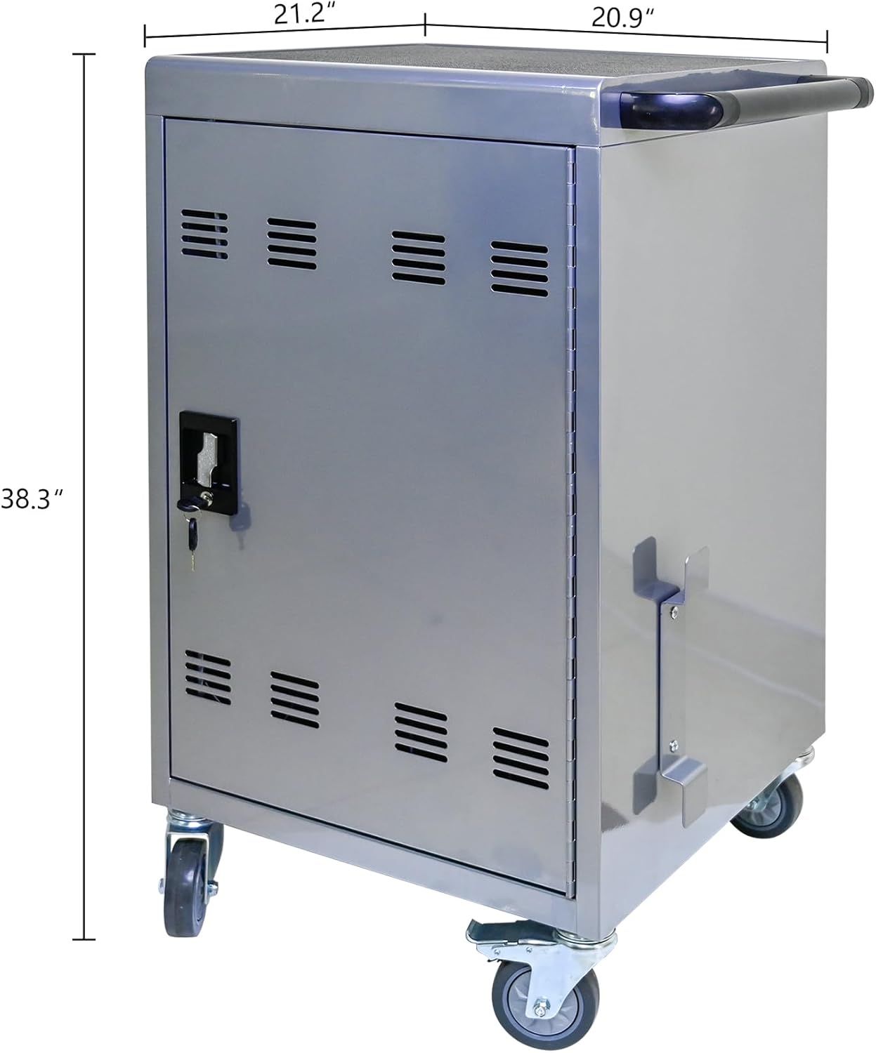 35 Devices Mobile Lockable Charging Cart and Cabinet Up to 16.3" Screen Tablet Storage Cart Charging Trolley Station with Handle and Cable Management Dividers for Tablets Laptops Chromebook Silver