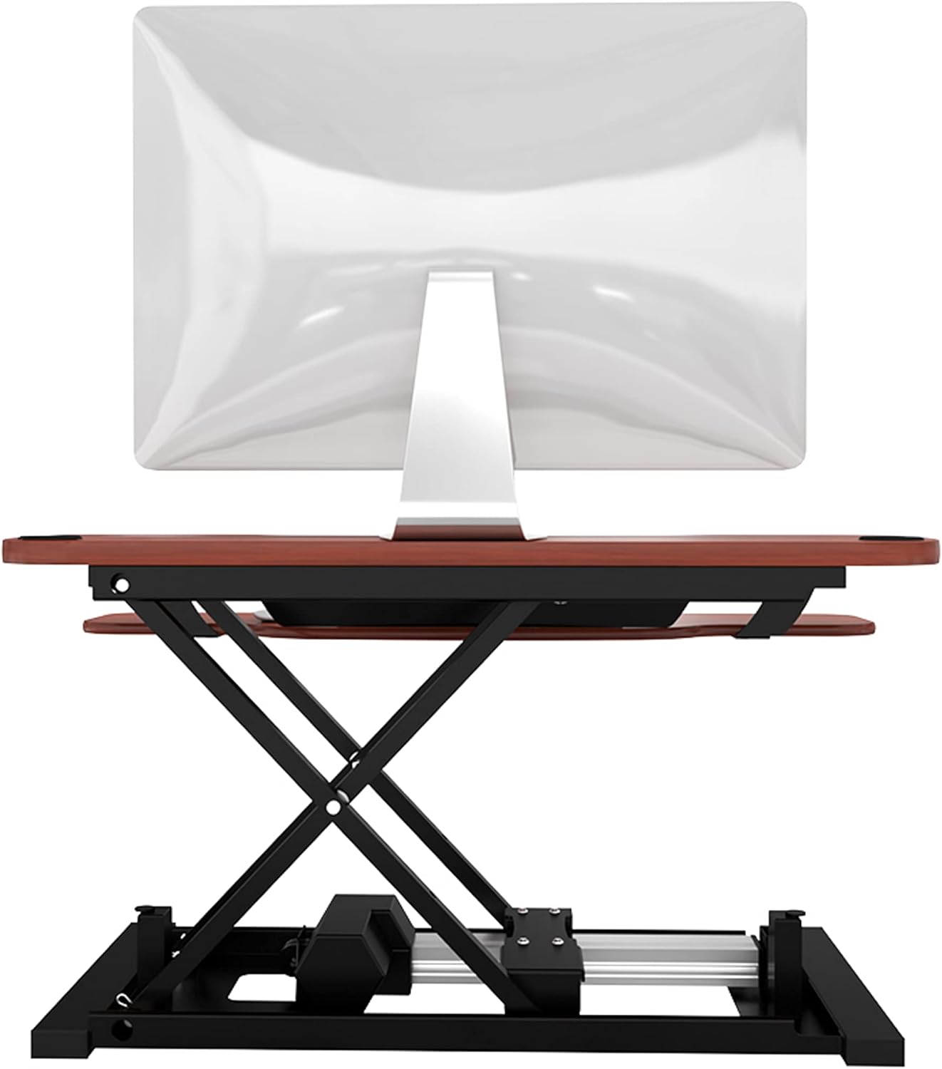 VERSADESK® PowerPro™ Elite 40” x 24" – App Controlled Electric Standing Desk Converter w/USB Charging Port. Raises up to 20”. Fully Assembled – Includes LED Lights. Supports 80 lbs. – Cherry