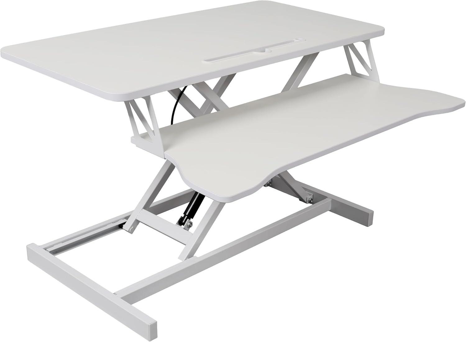 32 Inch Height Adjustable Stand Up Laptop Desk Converter, Heavy Duty Standing Computer Workstation Riser with Removable Keyboard Tray for Home Office Workshop, Spacious Platform for Monitor, White
