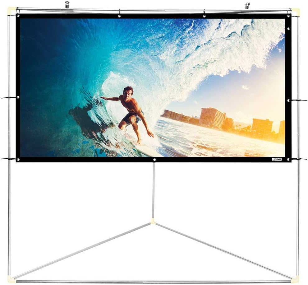 Pyle 100" Outdoor Portable Matt White Theater TV Projector Screen w/Triangle Stand - 100 inch, 16:9, 1.15 Gain Full HD Projection for Movie/Cinema/Video/Film Showing outside Home