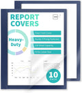 Binditek 10 Pack Heavy-Duty Clear Front Report Covers with 3 Prongs, 100-Sheet Capacity, Plastic Report Folder with Navy Back Covers, 3 Metal Prongs Fasteners, for Letter Size, Office Supplies