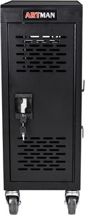 Laptop Charging Cart, 16 Device Tablet Storage Carts for iPad Up to 16.3" Screen Size, Mobile Charging Station for Classroom, with Cord Organizer, Front and Back Access Locking Cabinet Black