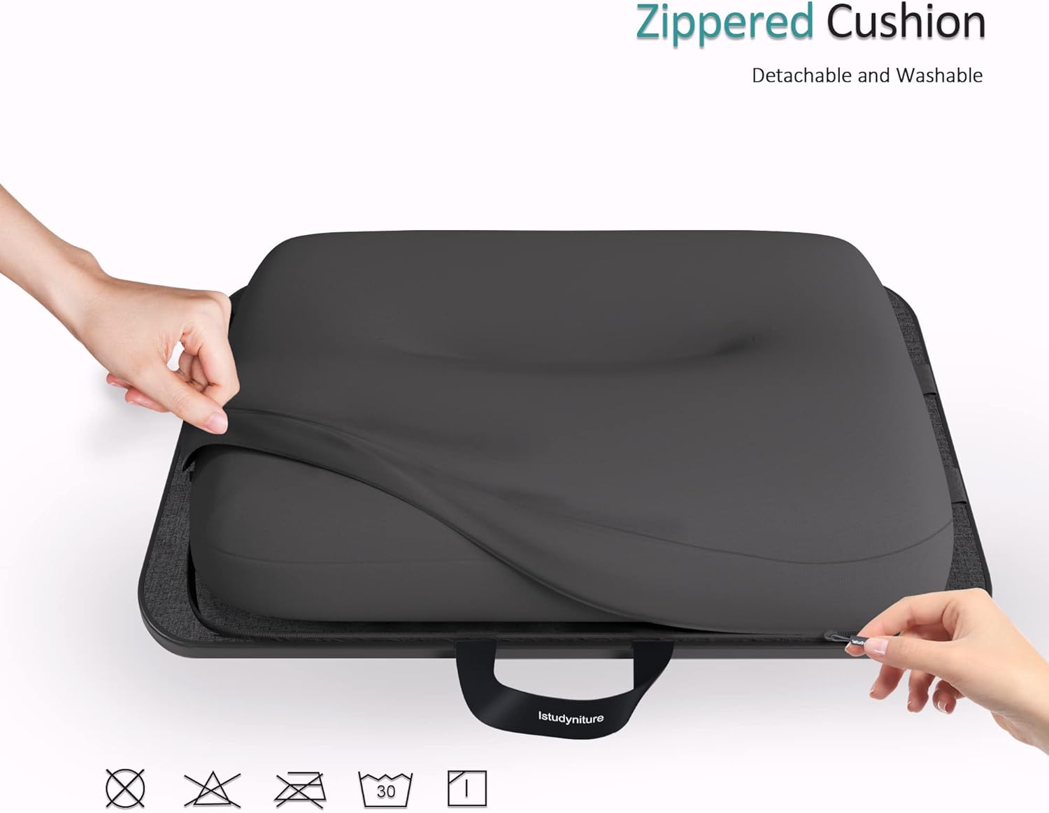 Istudyniture Lap Desk | Portable Laptop Desk & Stand – Fits Up to 15.6 inch – Washable Cushion, Built-in Phone Holder – for Bed, Couch, Sofa, Floor – Writing, Reading, Home Office – Small, Black