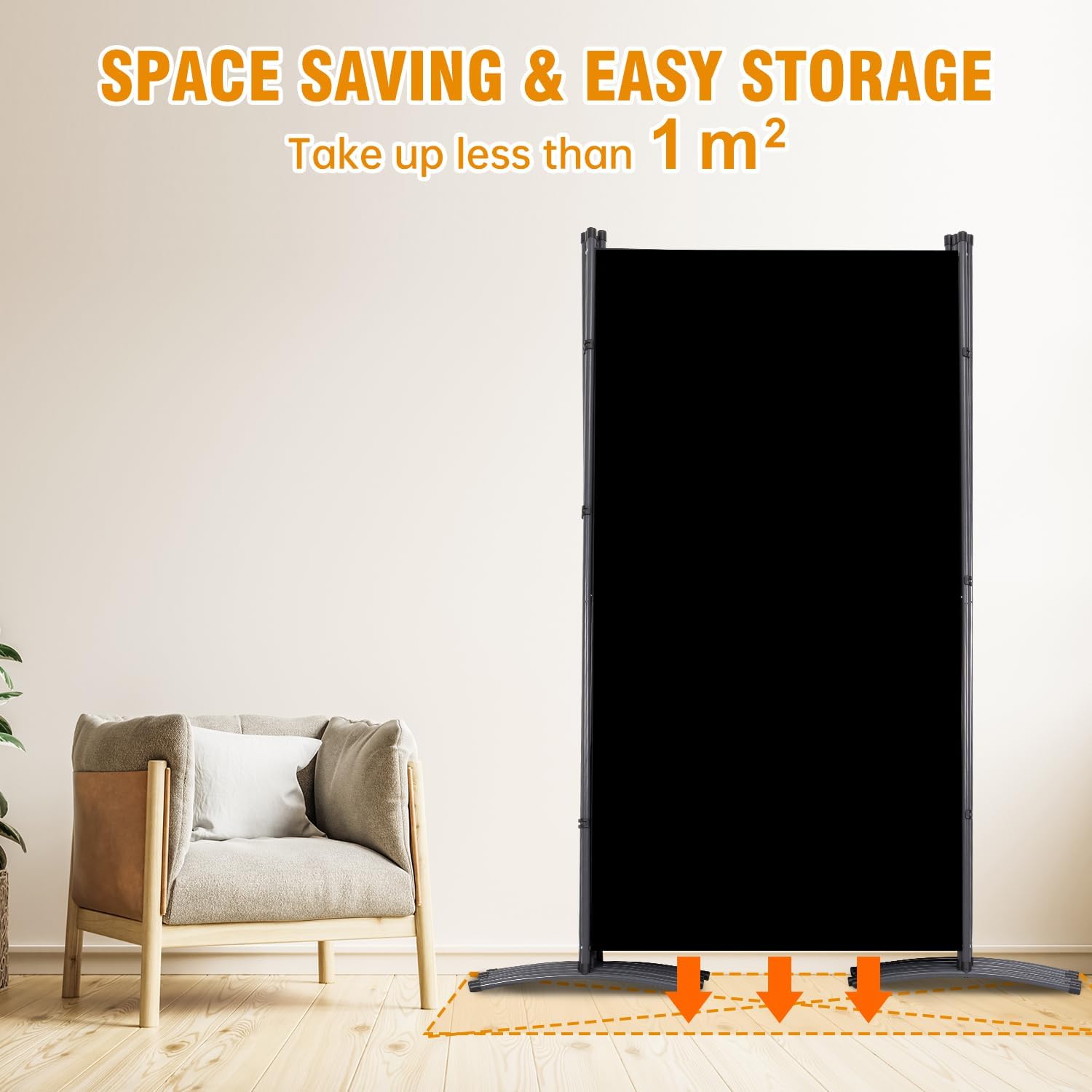 6 Panel Folding Privacy Screens, 6 FT Tall Wall Divider with Metal Frame, Freestanding Room Divider for Office Bedroom Study (6 Panel, Black)