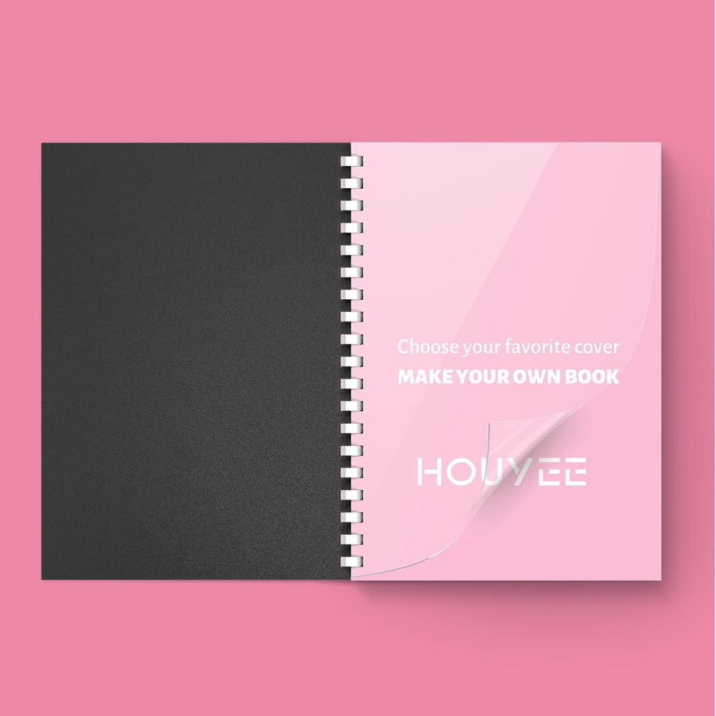 HOUYEE 120 Pack Binding Covers Set, 8.5x11 Inches, Including 60 Pcs 12 Mil Sand Plastic Texture, 60 Pcs 10 Mil Clear Binding Covers