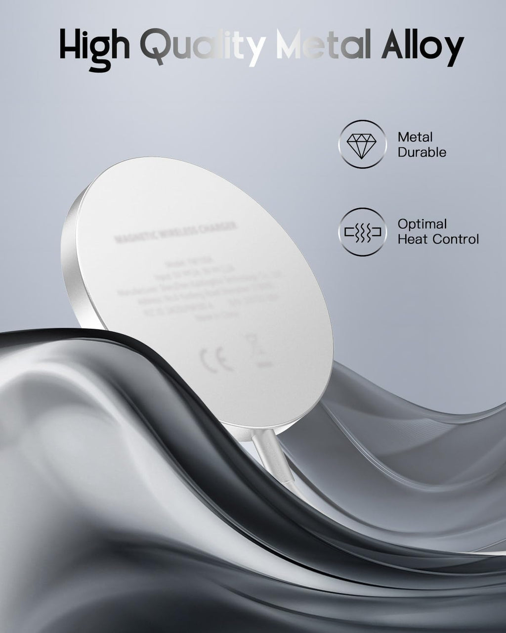 for Mag-Safe Charger, Magnetic Wireless Charger Made for iPhone 17/17 Pro/17 Pro Max/Air/16/15/14/13/12 Series, Mag Safe Charging Pad for AirPods Pro 3 2 (Silver)