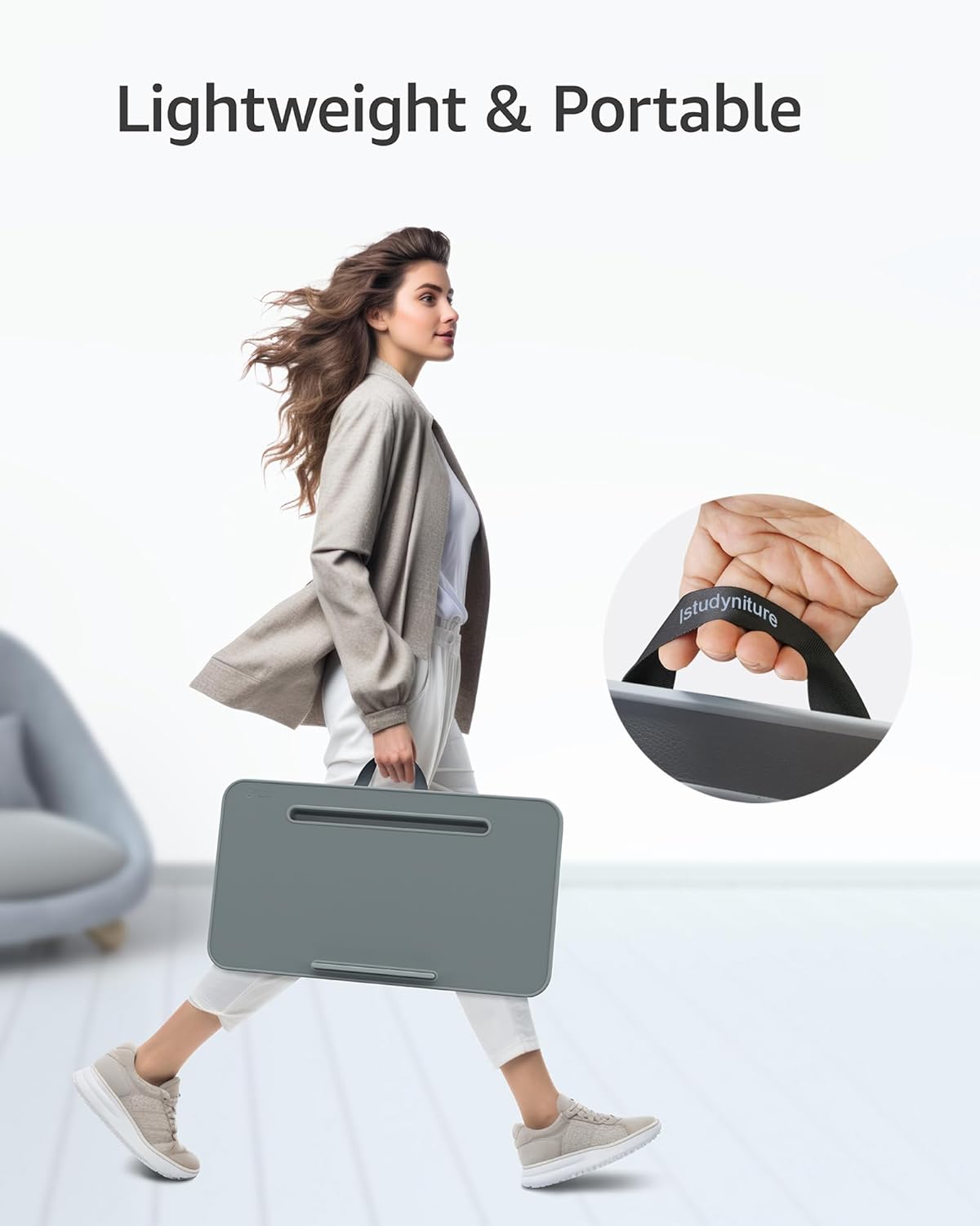 Lap Desk with Washable Cushion – Fits up to 17-Inch Laptops – Portable Laptop Desk & Stand – Bed desks & Tray for Writing, Reading, Working, Gaming on Bed, Couch, Floor –Istudyniture- Large, Beige