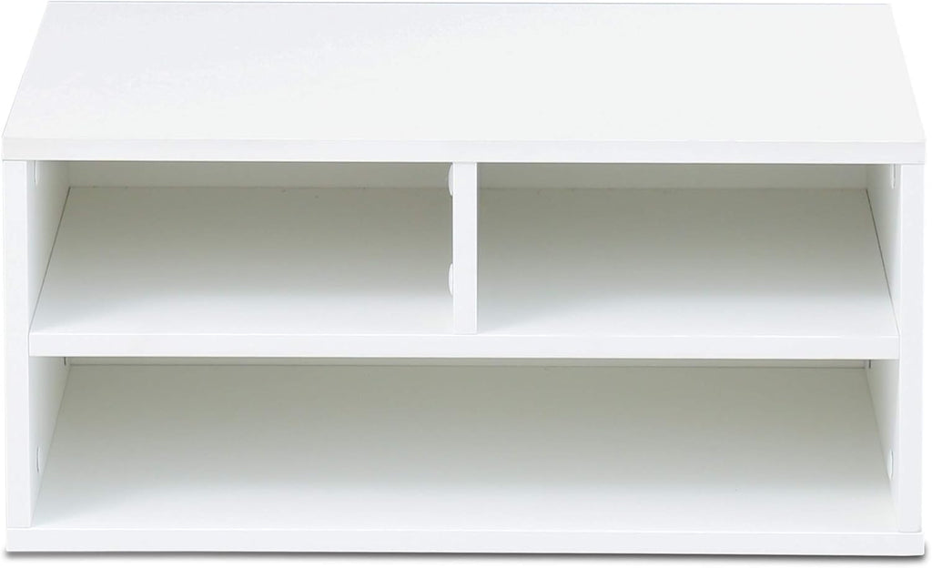 FITUEYES Large Printer Stand with 3 Storage Compartments, Desk Paper Organizer for Home Office, 2-Tier Wood Printer Shelf, White, 18.9" L x 15.7" W x 8.7" H
