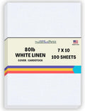 100 Bright White Linen 80# Cover Paper Sheets - 7x10 Inches Double 5X7 Card Size - Folds to 5X7-80 lb/Pound Card Weight - 80 lb/pound Card Weight - Fine Linen Textured Finish - Quality Cardstock