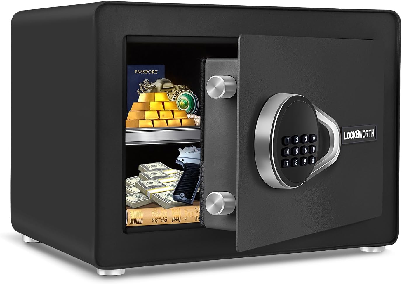 Safe for Home, 1.0 Cubic Feet Small Safe with Removable Shelf, Alarm System, Digital Electronic Security Money Box for Cash, Document, Home, Office, Hotel Use, Black, 9.84"D x 13.78"W x 9.84"H