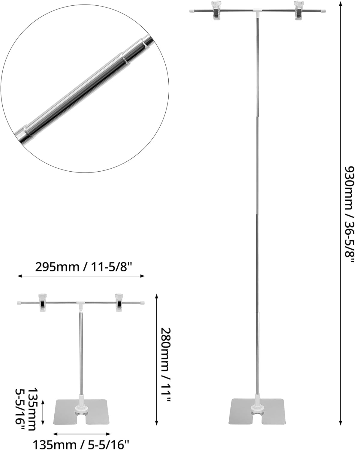 QWORK Adjustable Table Sign Holder, 4 Pack Stainless Steel Desktop Business Poster Holder with Movable Clips, T Shaped Advertising Showing Price Tags Display Stand for Trade Shows, Retail, Offices
