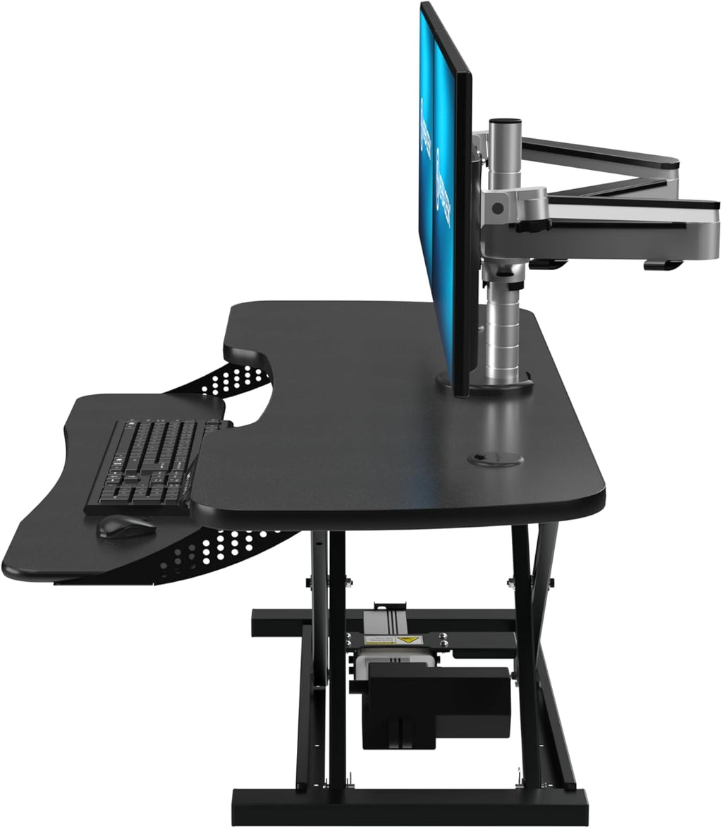 VERSADESK® PowerPro™ Elite® 48” x 24” Electric Sit-to-Stand Desk Converter w/Keyboard Tray for Home or Office | USB Charging Port | Supports Multiple Monitors | Lifts 80 lbs. - Black