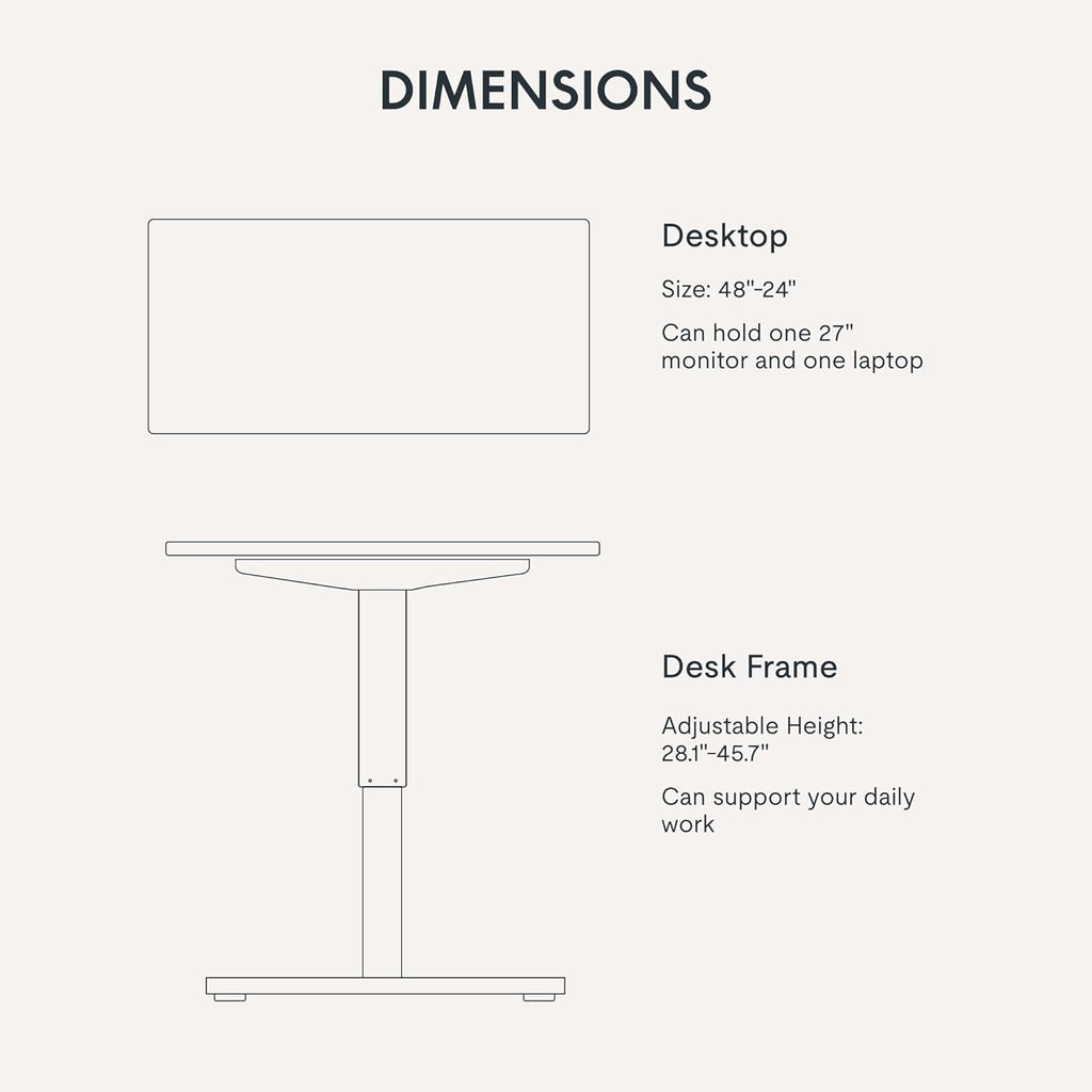 FLEXISPOT EN1 One-Piece Standing Desk, 48x24 Electric Sit Stand Desk for Home Office and Computer Workstation (White Frame + Rustic Top, 2 Packages)