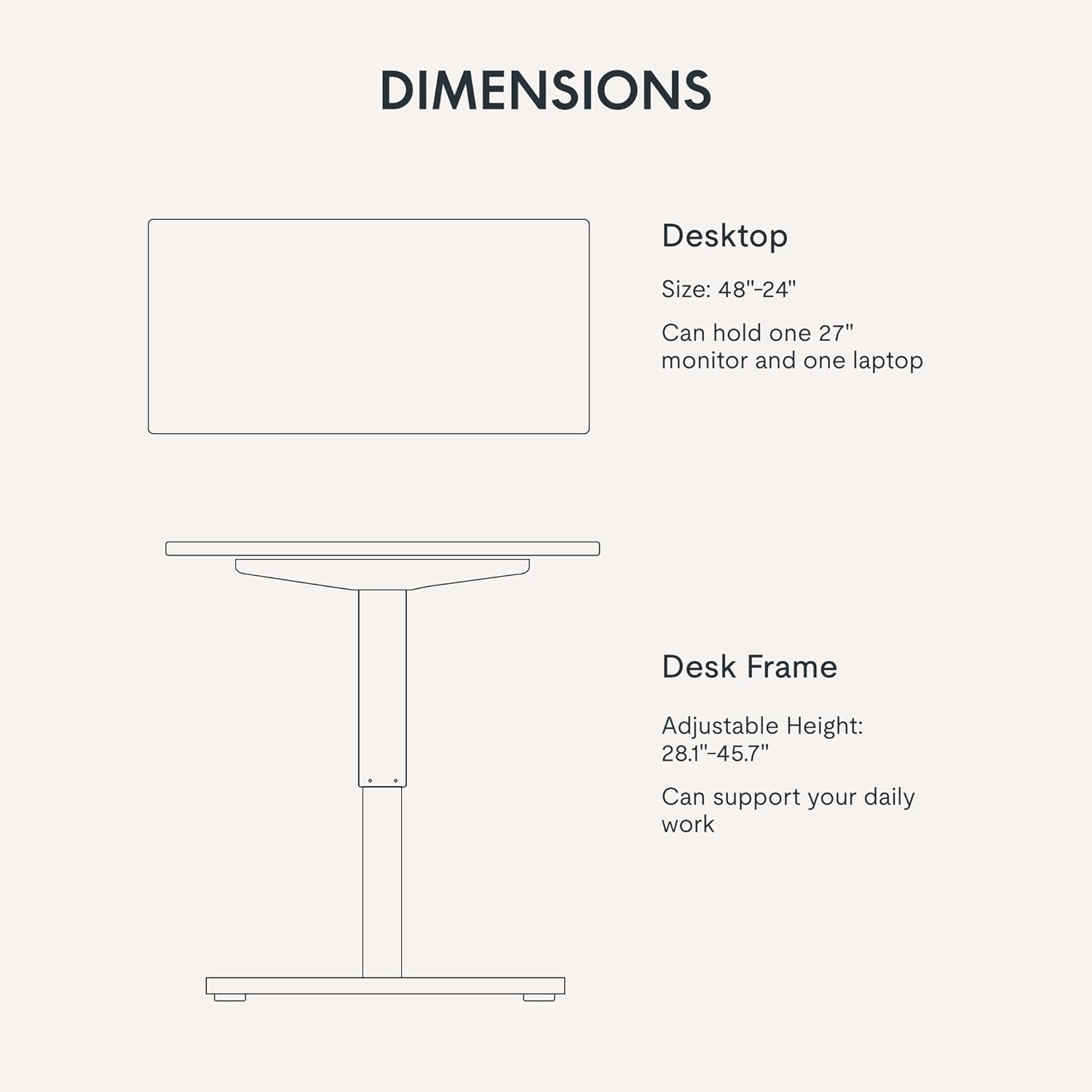 FLEXISPOT EN1 One-Piece Standing Desk, 48x24 Electric Sit Stand Desk for Home Office and Computer Workstation (White Frame + Rustic Top, 2 Packages)