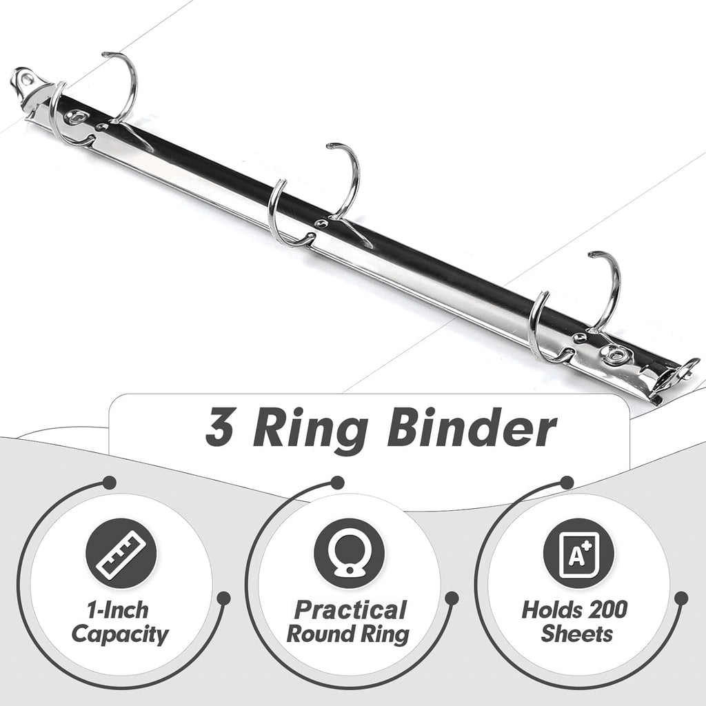3 Ring Binder 1 Inch, PANDRI 12 Pack 1-Inch Binder Fits Letter Size 8.5'' x 11'' Paper, Versatile Binders for Office Home School, 2 Pockets, White