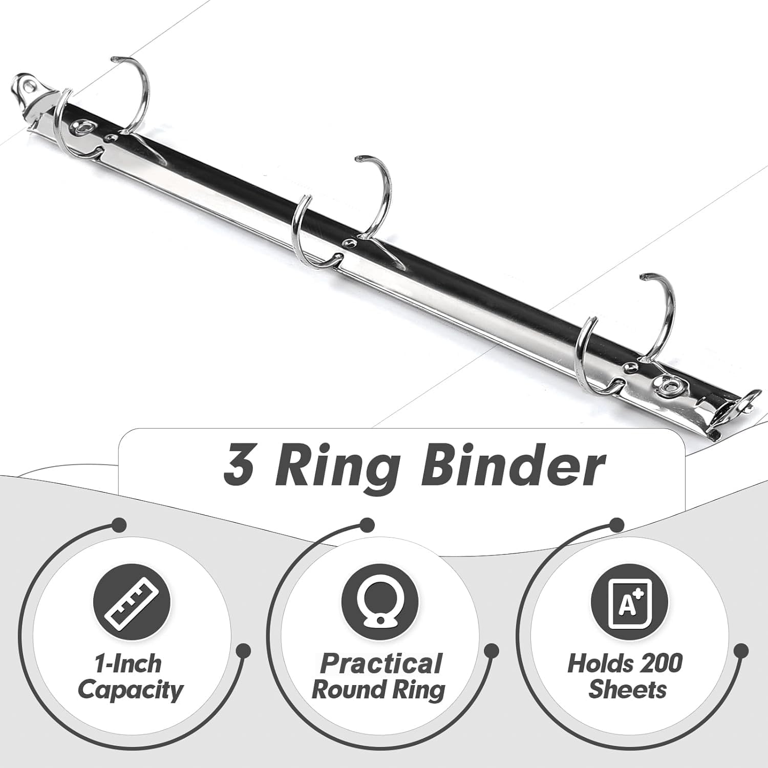 3 Ring Binder 1 Inch, PANDRI 12 Pack 1-Inch Binder Fits Letter Size 8.5'' x 11'' Paper, Versatile Binders for Office Home School, 2 Pockets, White