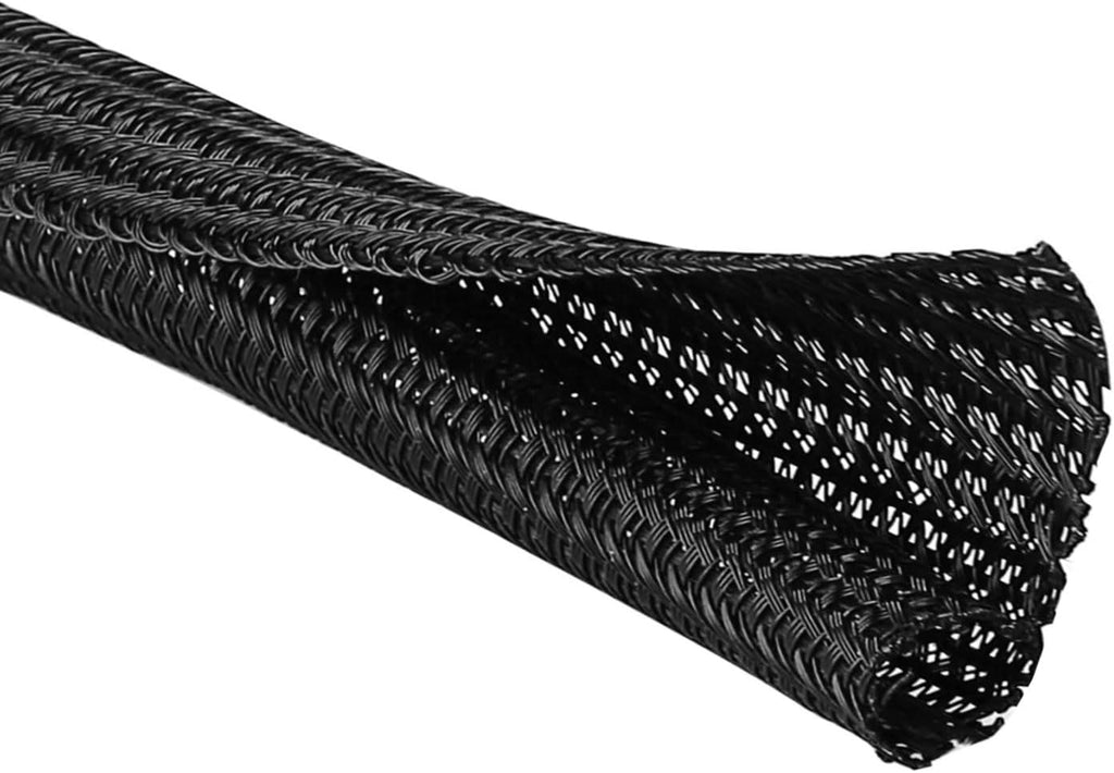 3/8" 50ft Braided Cable Sleeve Split Wire Loom Tubing – Expandable Cord Protector for USB, Power Cords, Audio/Video Cables – Cat Chew Proof, Durable Wire Management Sleeving (Black)