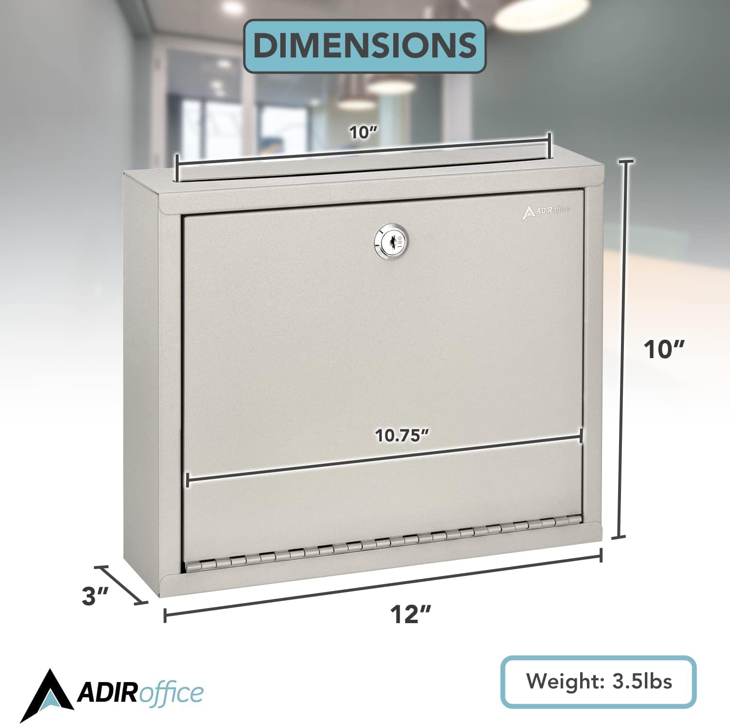 Adir Metal Suggestion Box with Lock and Slot, Wall Mount Deposit Box for Payments and Checks, Office Mail Box for Employees, Mailbox for House, Safe Drop Box with Keys - 3x10x12 Inch Beige