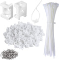 100 Pcs Cable Zip Tie Saddle Type Mounts Base with 100 Pcs 8" Cable Ties and 100 Pcs Tapping Screw, Wire Cable Clips Organizer Holders Clamps White