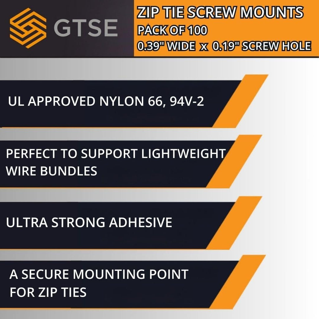 GTSE 100 Pack Of Black Screw Mounts, Zip Ties Up To 0.35" Wide, Saddle Type Zip Tie Anchors