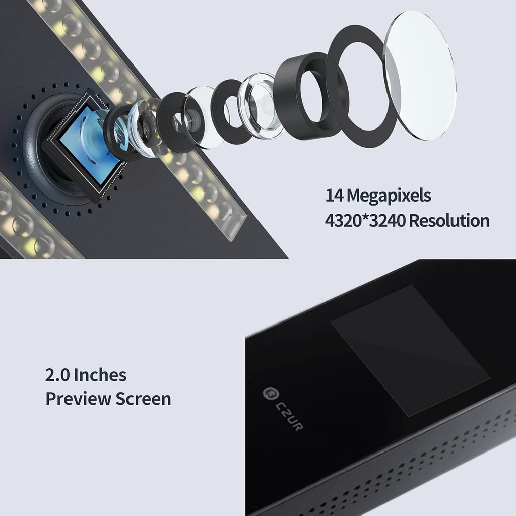 CZUR Aura Pro Portable Book Scanner, A3 Document Scanner, Auto-Flatten, 180+ Language OCR, 90° Foldable, Fast Scan, for Mac & Windows