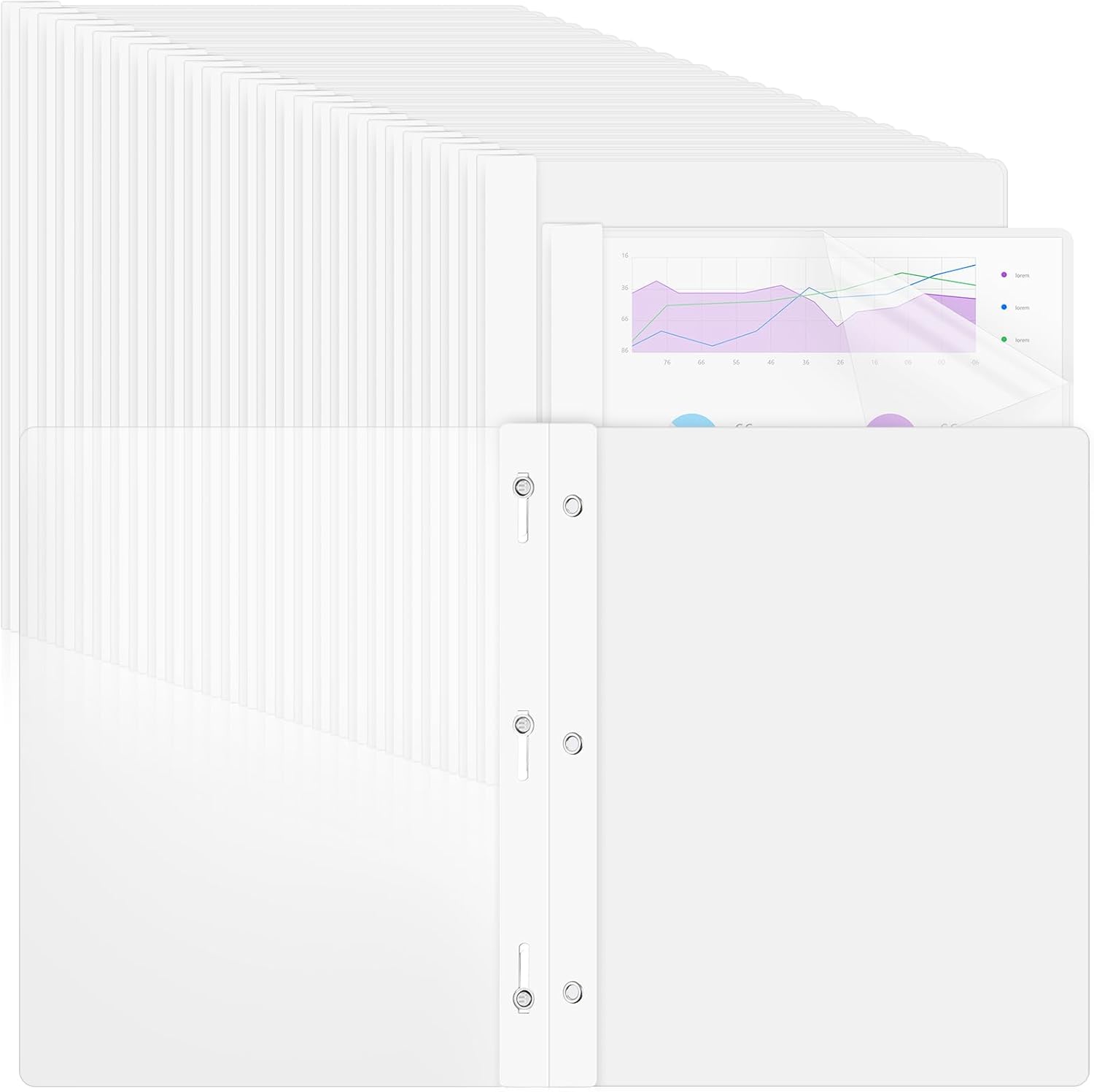 48 Pack Plastic Report Covers with 3 Prongs Presentation Folders Bulk, 100 Sheet Capacity, Clear Front Report Covers for Presentation Document Paper School Office Supplies (White)