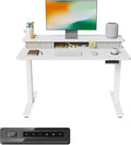 FEZIBO 40 x 24 Inch Height Adjustable Electric Standing Desk with Double Drawer, Computer Desk, Home Office Stand Up Table with 4 Height-Adjustable Feets & 2 Hooks, White